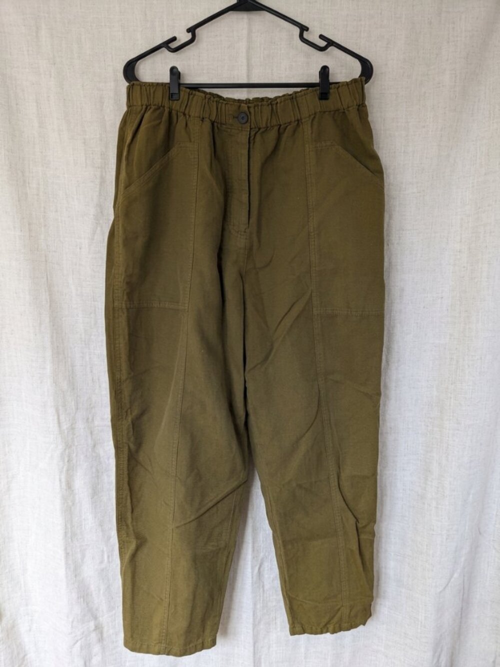 TOAST UK Women's Olive Linen Cotton Blend Pleated Tapered Trousers - Size 16
